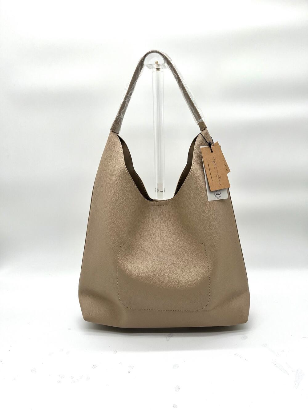 AMPERE NWT Leather Slouch Hobo Satchel, Beige Taupe